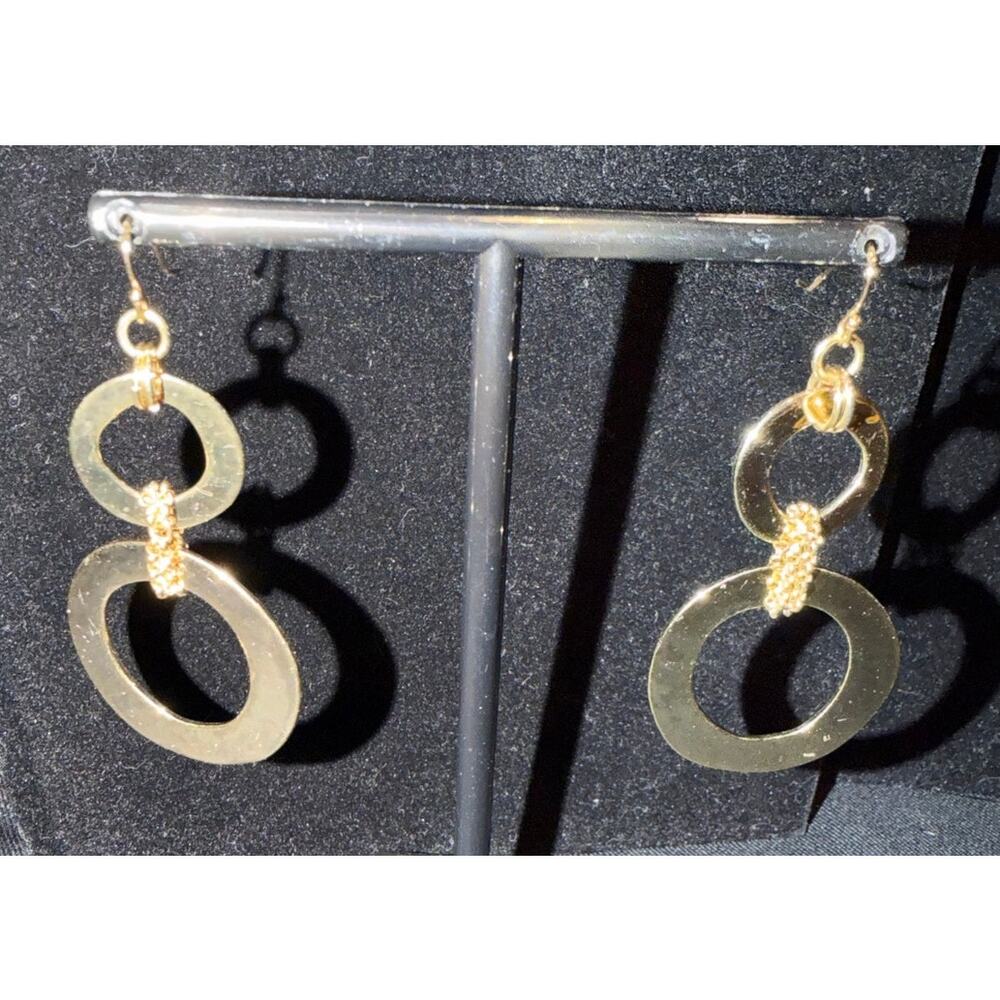 Sequin brand triple drop hammered link round earrings Boho glam chic 3.5x 1.25”